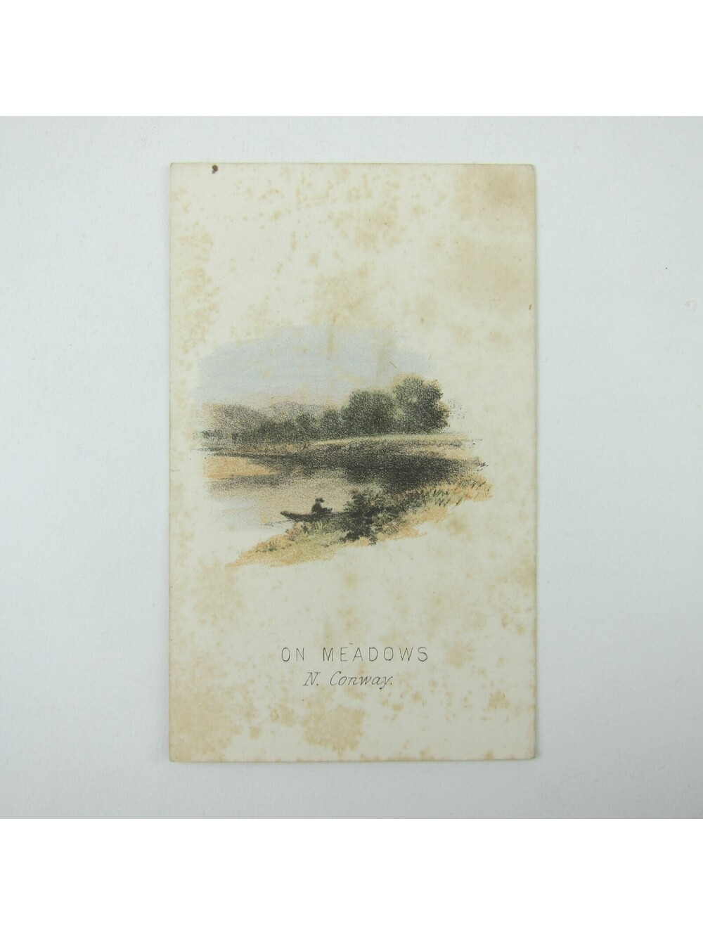 Color Lithograph Print Row Boat On Meadows North Conway New Hampshire Antique
